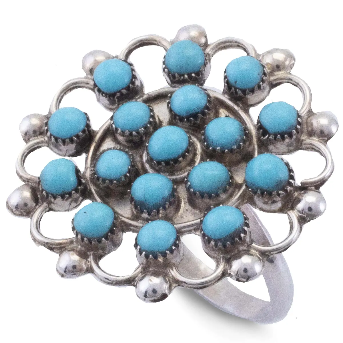 Kallestewa Kingman Turquoise Zuni Petit Point Usa Native American Made 925 Sterling Silver Ring 1
