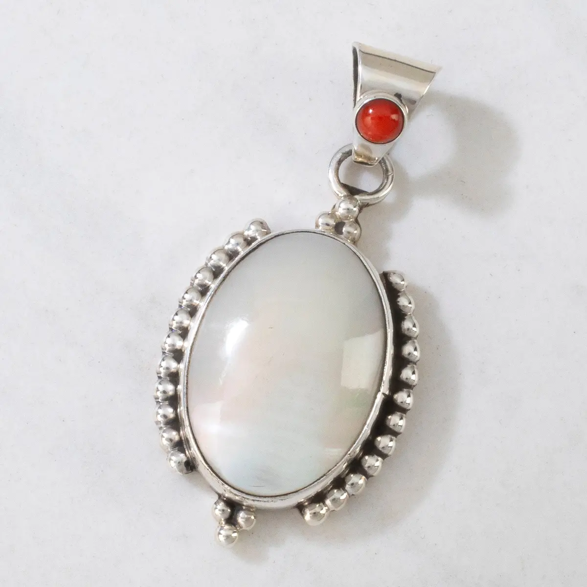 Kathleen Chavez Mother Of Pearl & Spiny Oyster Shell Navajo Usa Native American Made 925 Sterling Silver Pendant 1
