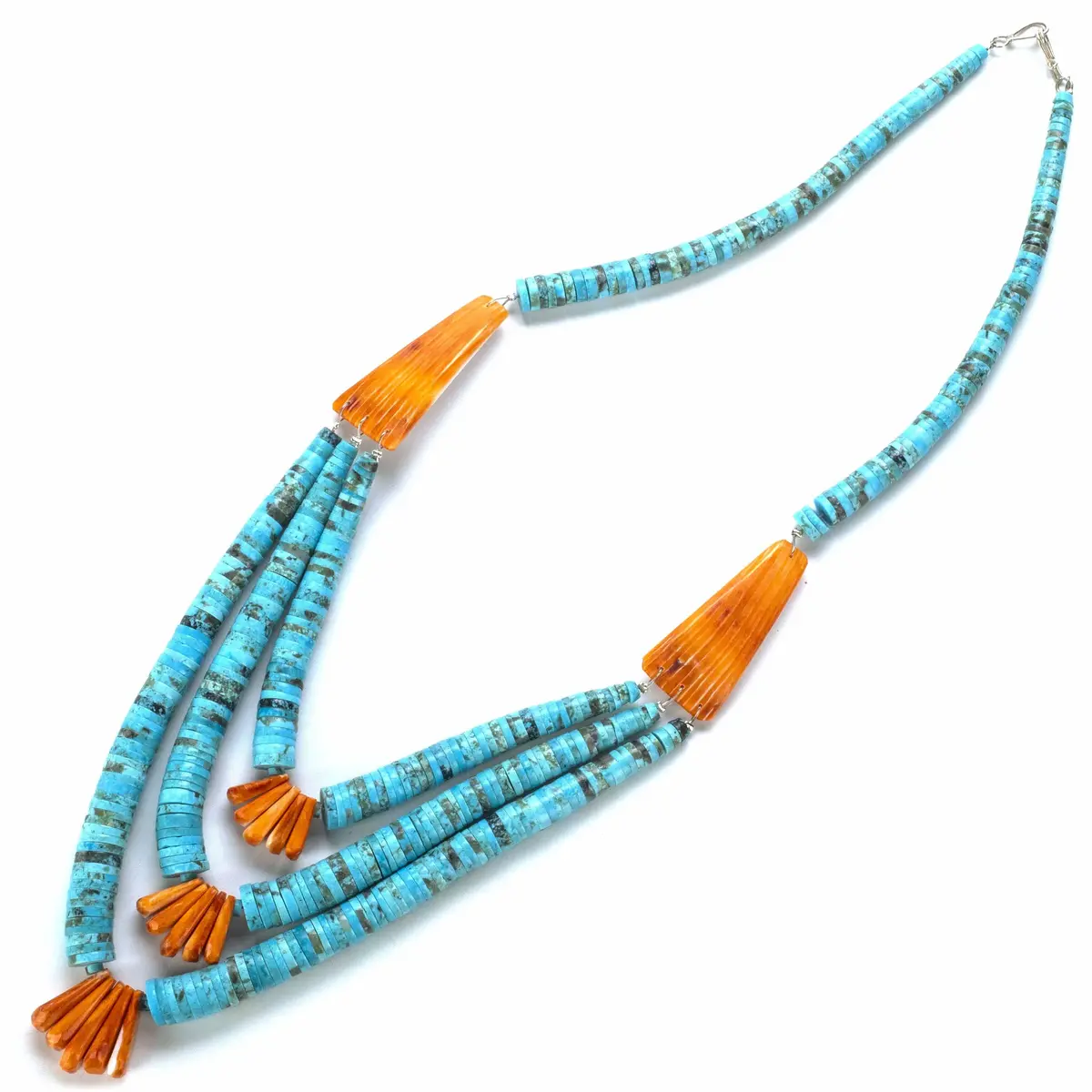 Kingman Turquoise And Spiny Oyster Shell Usa Native American Made 925 Sterling Silver Necklace 1