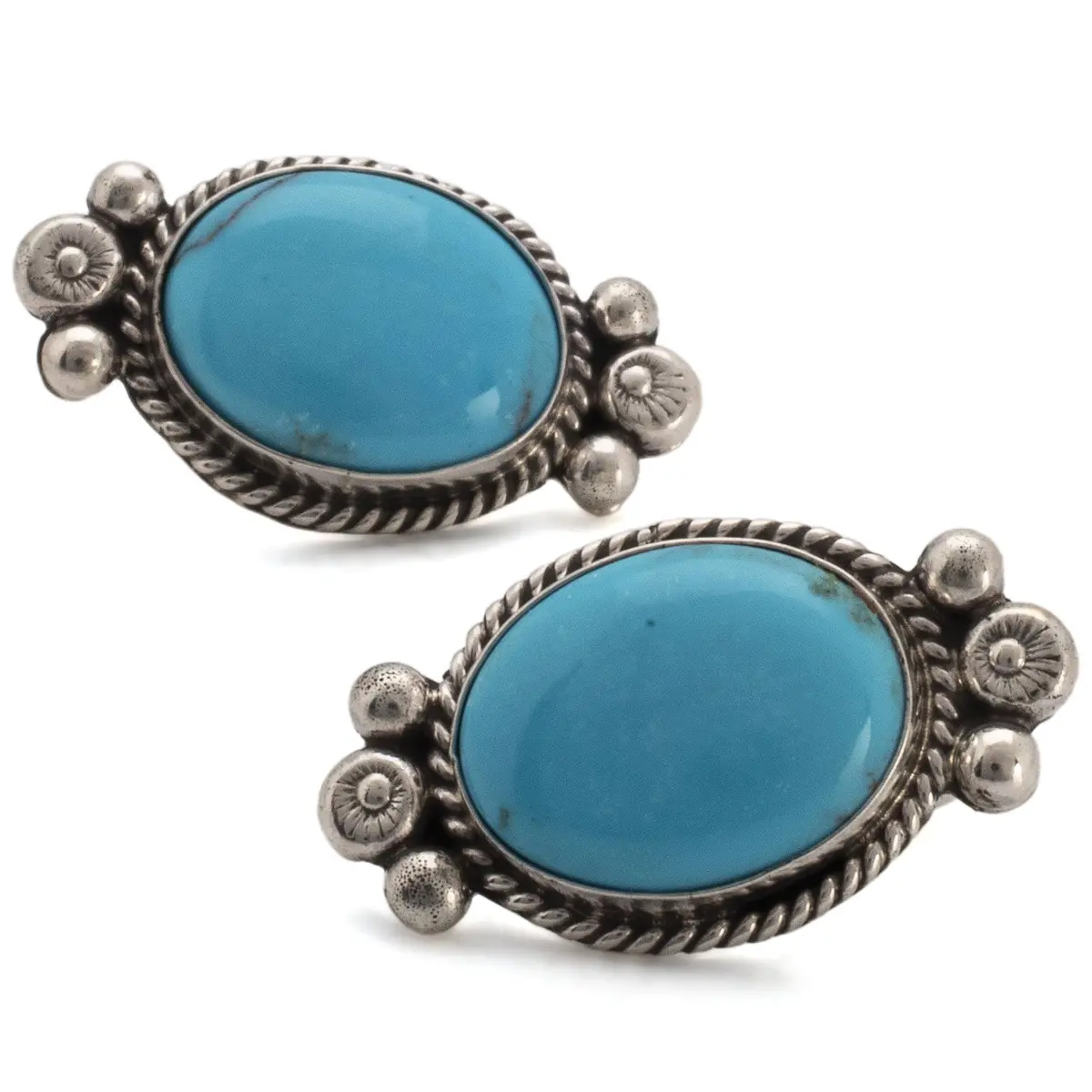Kingman Turquoise Usa Native American Made Sterling Silver  Earrings 1
