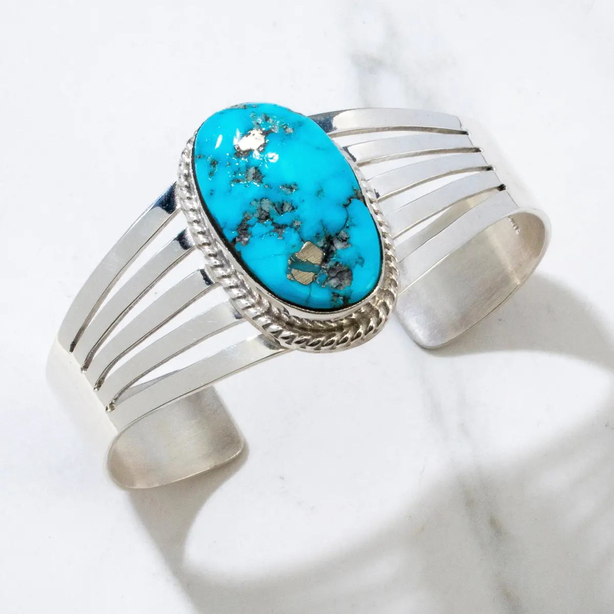 Kingman Turquoise With Pyrite Navajo Usa Native American Made 925 Sterling Silver Cuff 1
