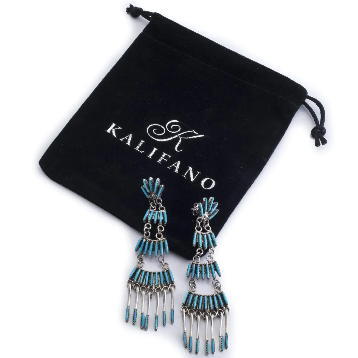 Kingman Turquoise Zuni Needle Point Usa Native American Made 925 Sterling Silver Earrings With Stud Backing 2