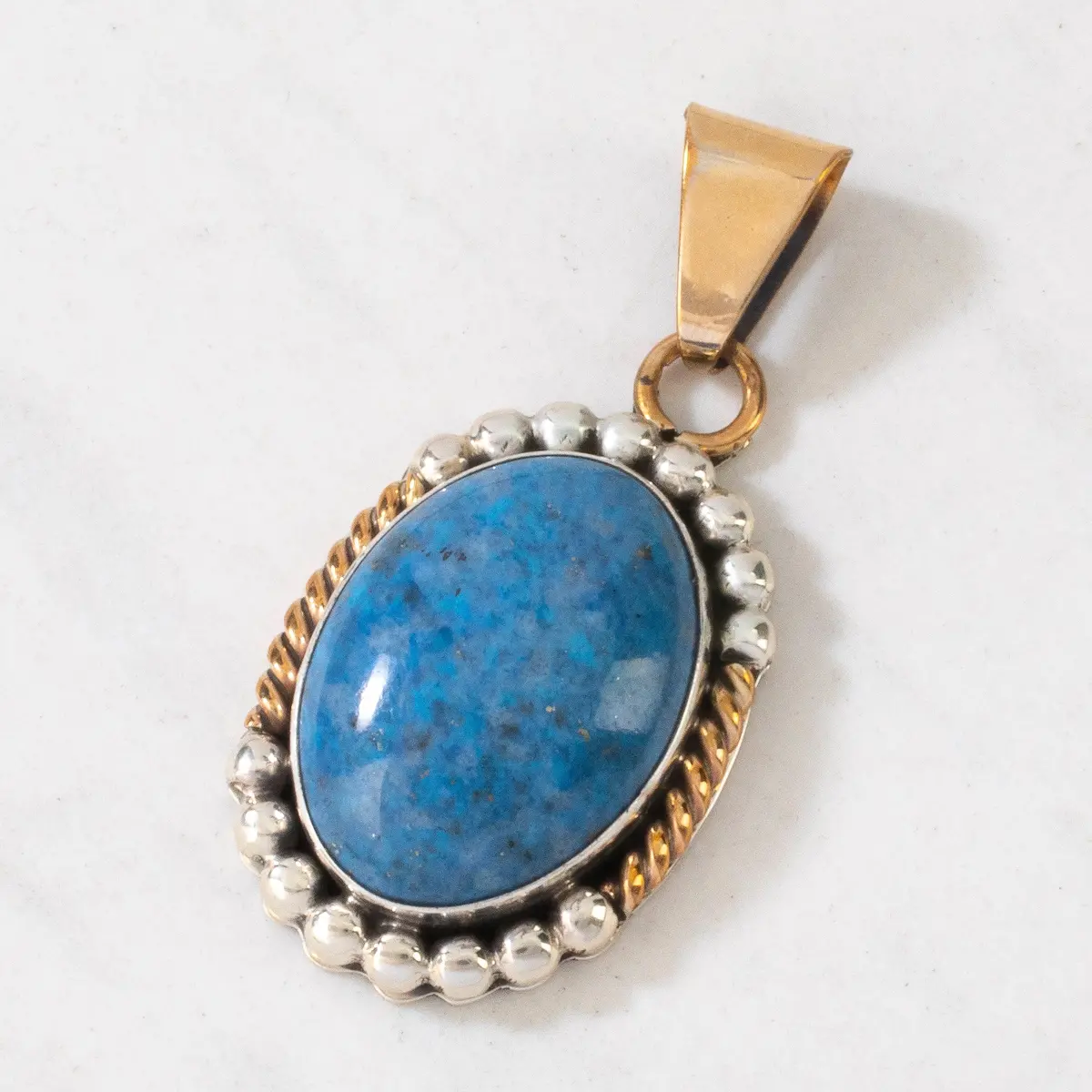 L. Sheka Denim Lapis Navajo Usa Native American Made 925 Sterling Silver & 12K Gold Filled Pendant 1