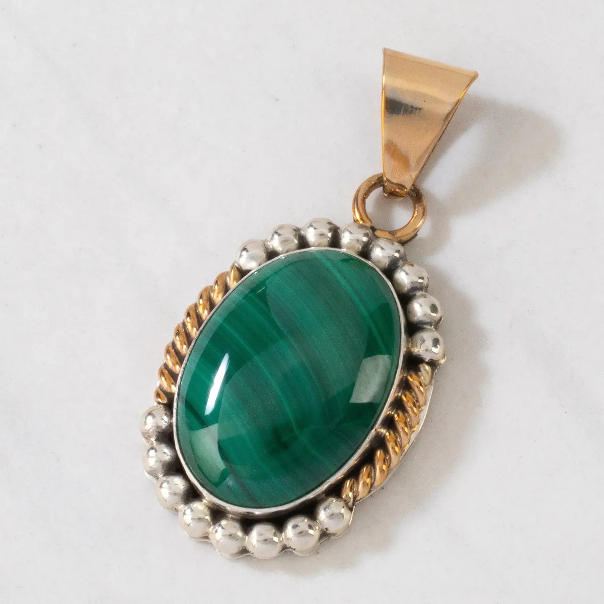 L. Sheka Malachite Navajo Usa Native American Made 925 Sterling Silver & 12K Gold Filled Pendant 1