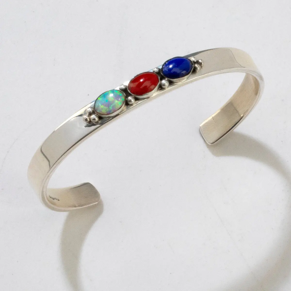 Lapis, Coral, And Opal Navajo Usa Native American Made 925 Sterling Silver Cuff 1