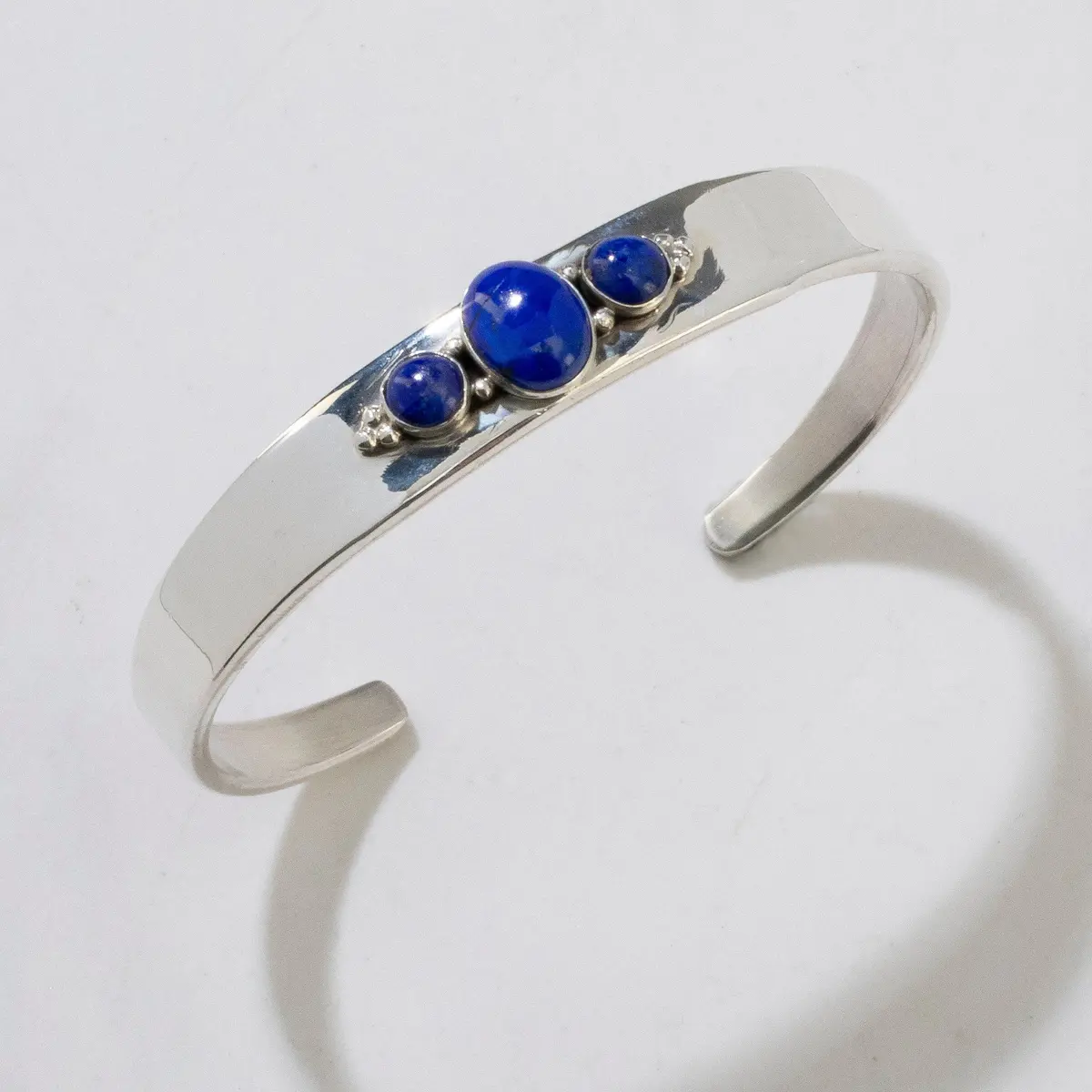 Lapis Triple Stone Navajo Usa Native American Made 925 Sterling Silver Cuff 1