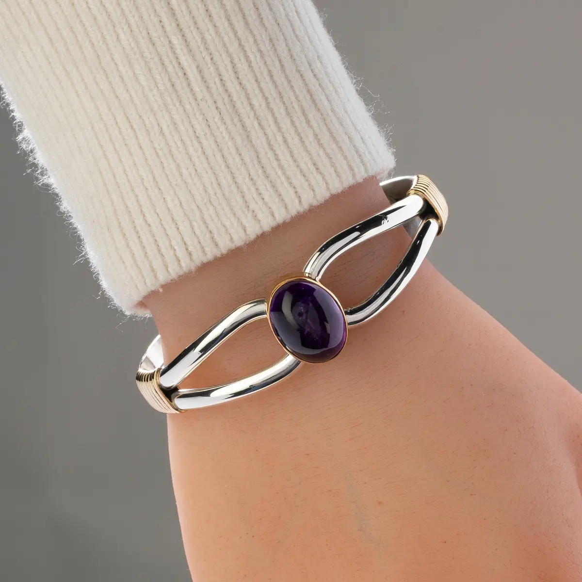 Lee Bennett Amethyst Cabochon Usa Native American Made 925 Sterling Silver & 12K Gold Filled Cuff 1