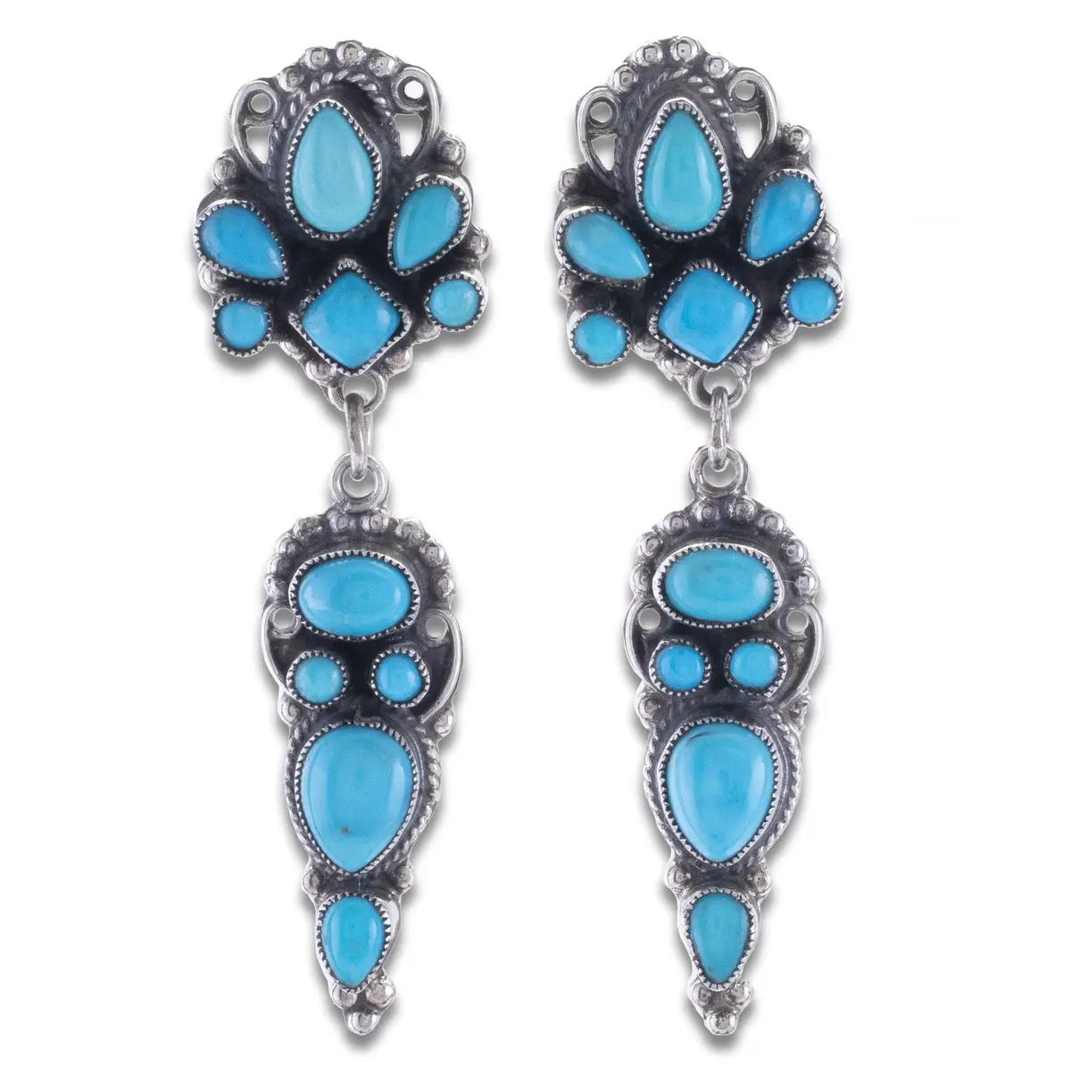 Leo Feeney Navajo Sleeping Beauty Turquoise Usa Native American Made 925 Sterling Silver Dangly Earrings 1