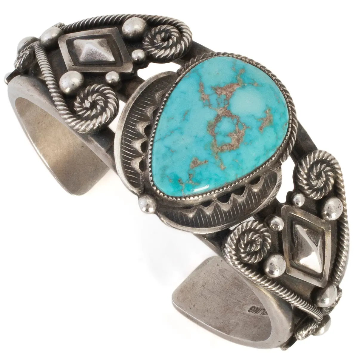 Leon Martinez Navajo Blue Carico Lake Turquoise Usa Native American Made 925 Sterling Silver Cuff 1