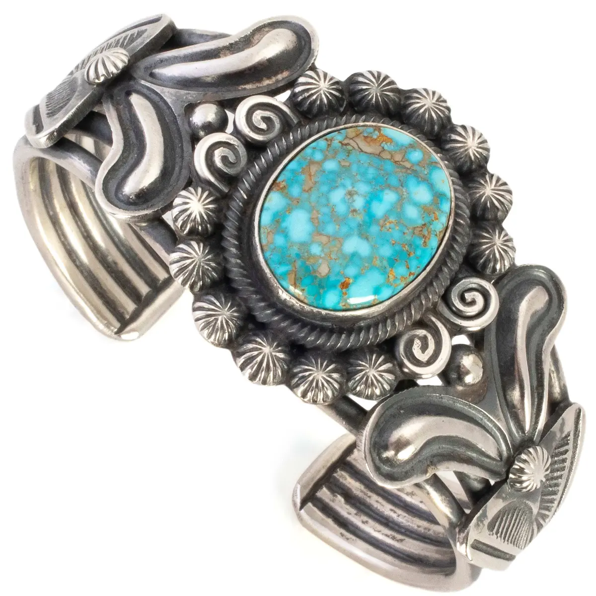 Leon Martinez Navajo Waterweb Kingman Turquoise Usa Native American Made 925 Sterling Silver Cuff 1