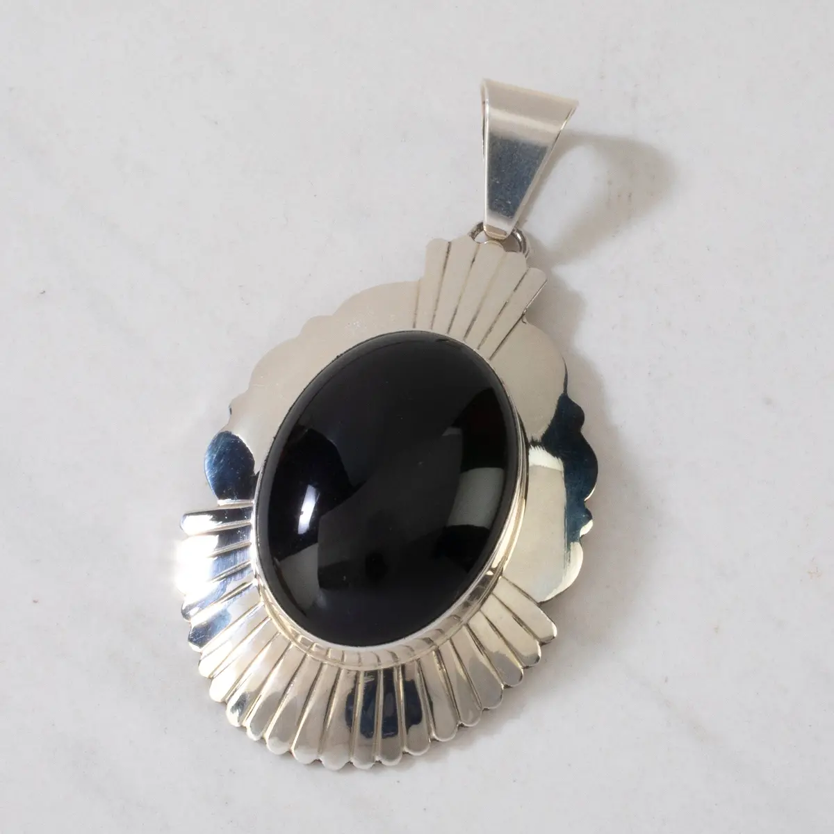 Leonard James Black Onyx Navajo Usa Native American Made 925 Sterling Silver Pendant 1
