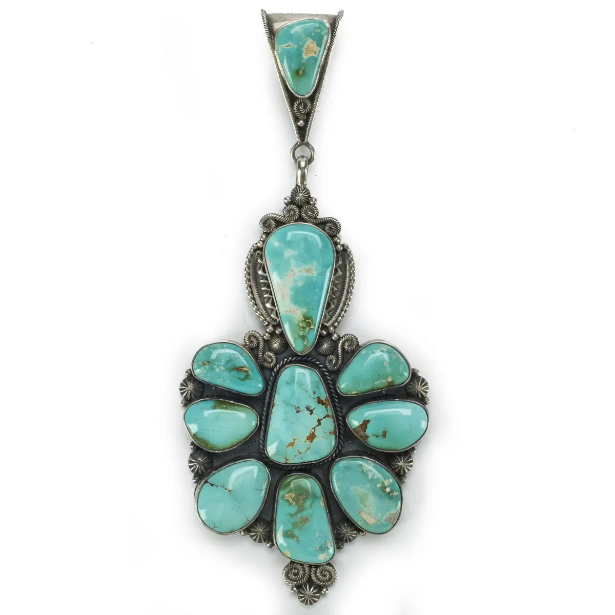 M&R Caladillo Royston Turquoise Usa Native American Made 925 Sterling Silver Pendant 1