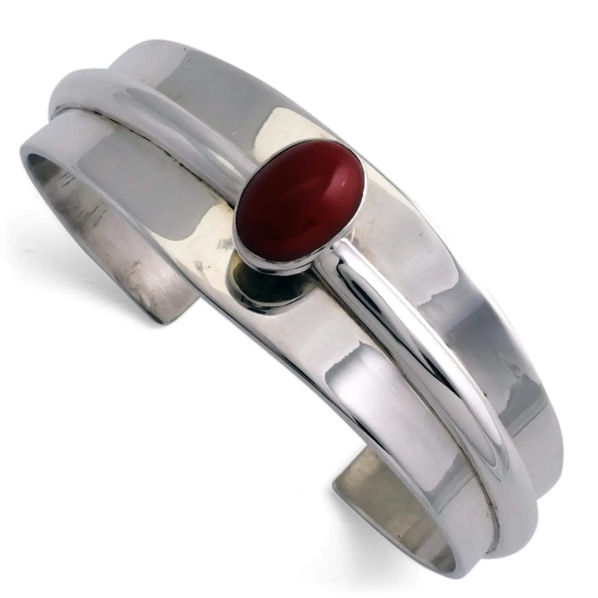 Mark Yazzie Coral Usa Native American Made 925 Sterling Silver Cuff 1