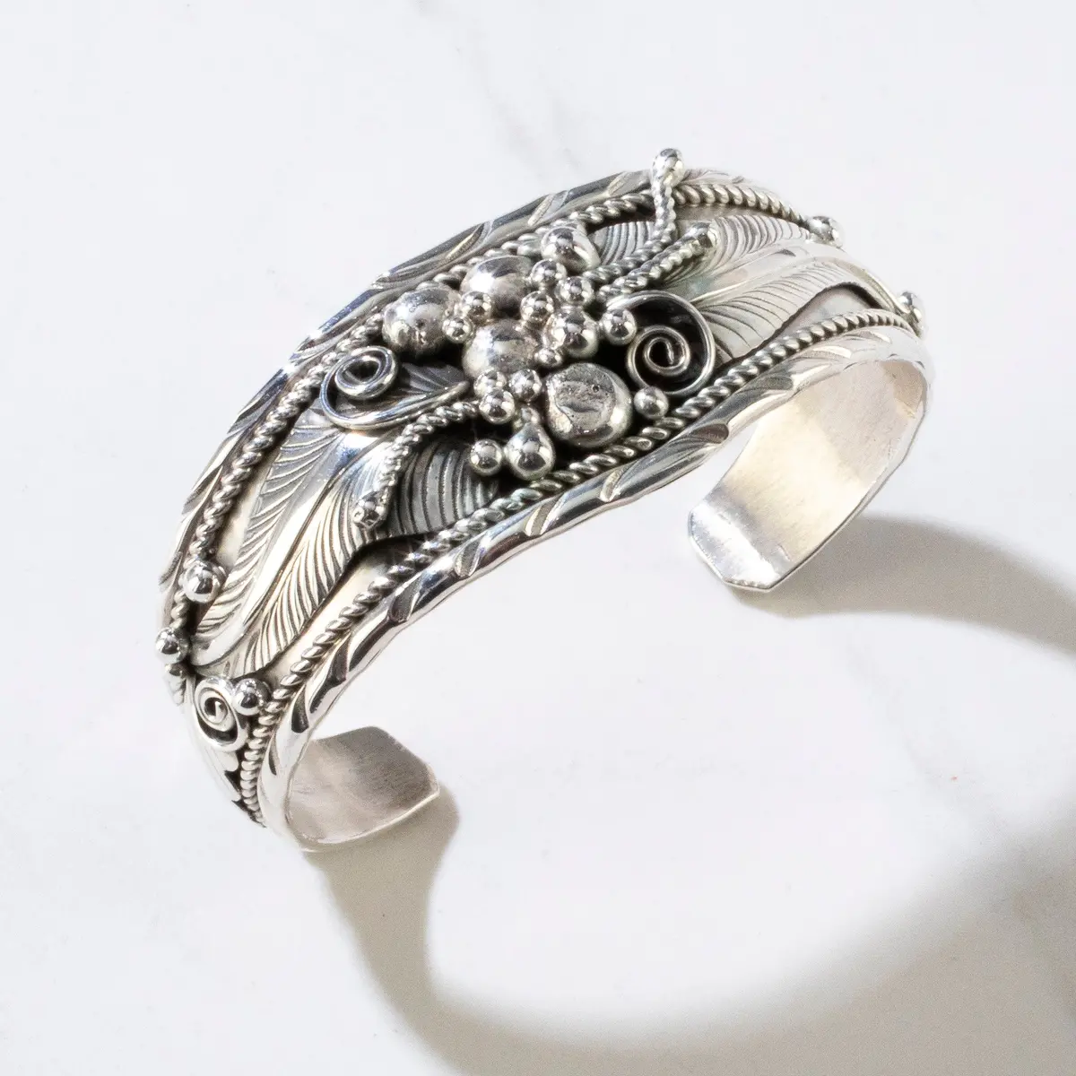 Navajo Leaf Usa Native American Made 925 Sterling Silver Cuff 1