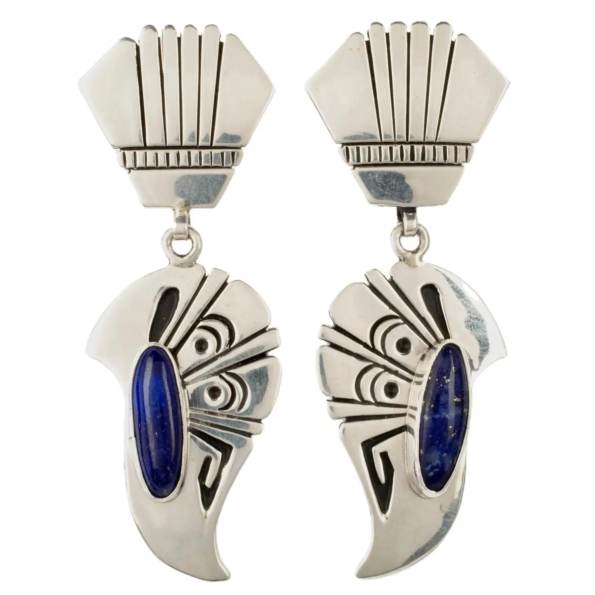 Nelson Begay Navajo Lapis Usa Native American Made 925 Sterling Silver Dangly Earrings With Stud Backing 1