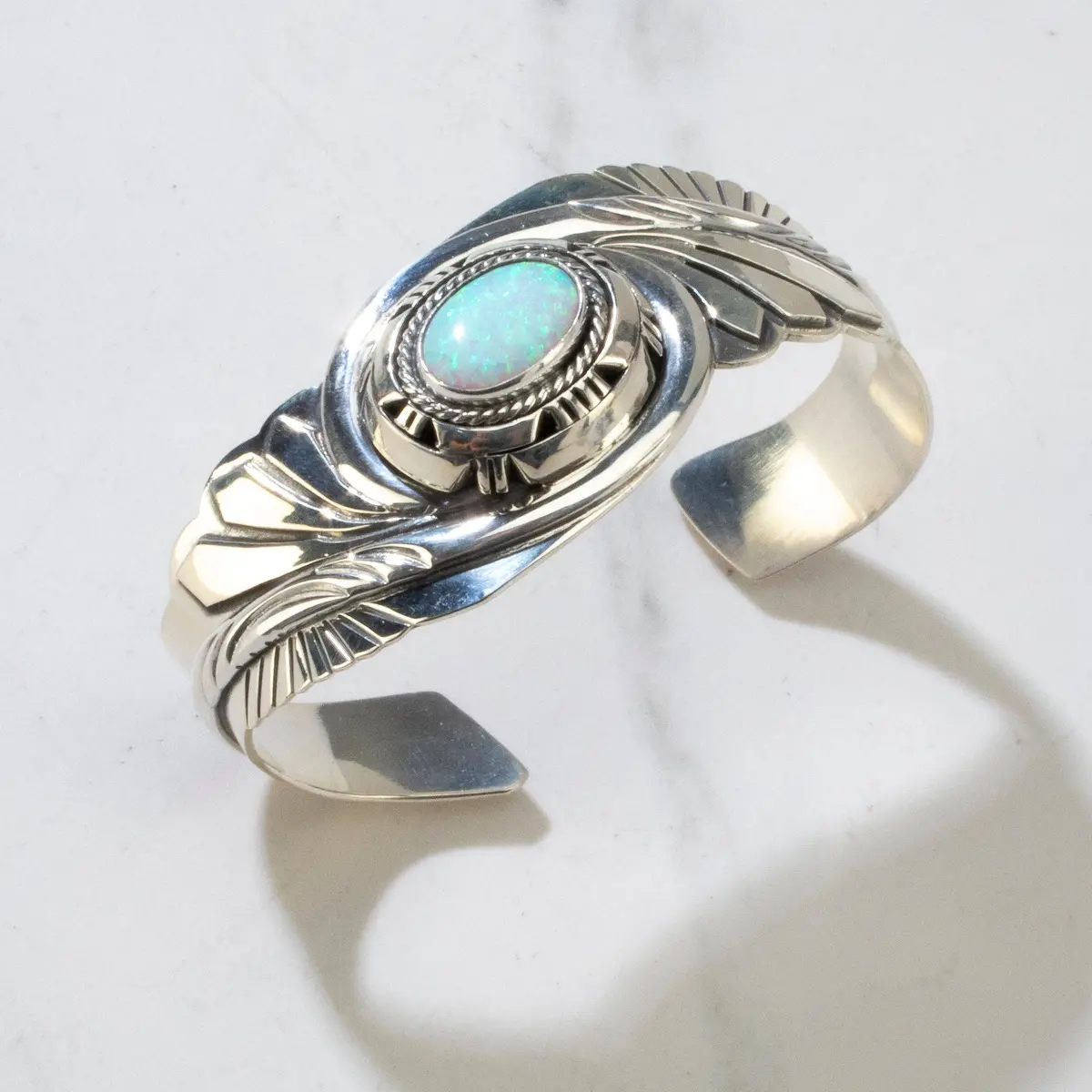 Opal Navajo Usa Native American Made 925 Sterling Silver Cuff 1