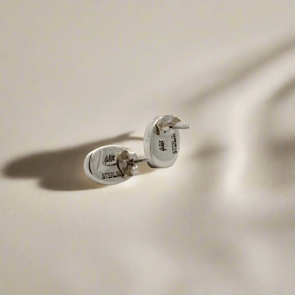 Oval Usa Native American Made 925 Sterling Silver Earrings With Stud Backing 2