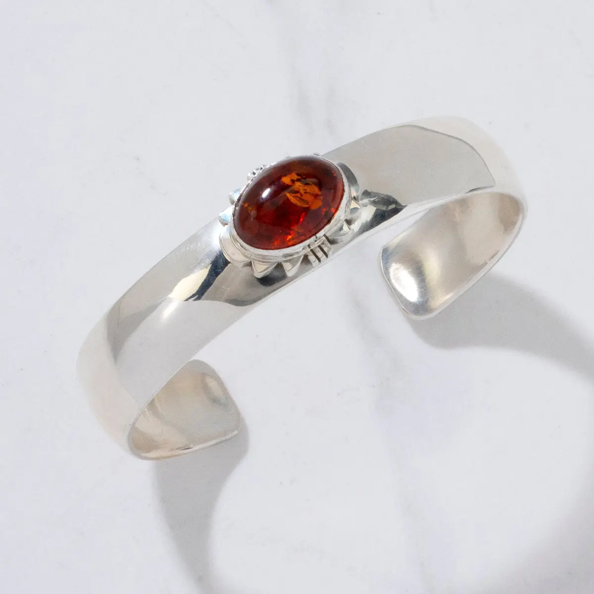 Paul Livingston Amber Navajo Usa Native American Made 925 Sterling Silver Cuff 1