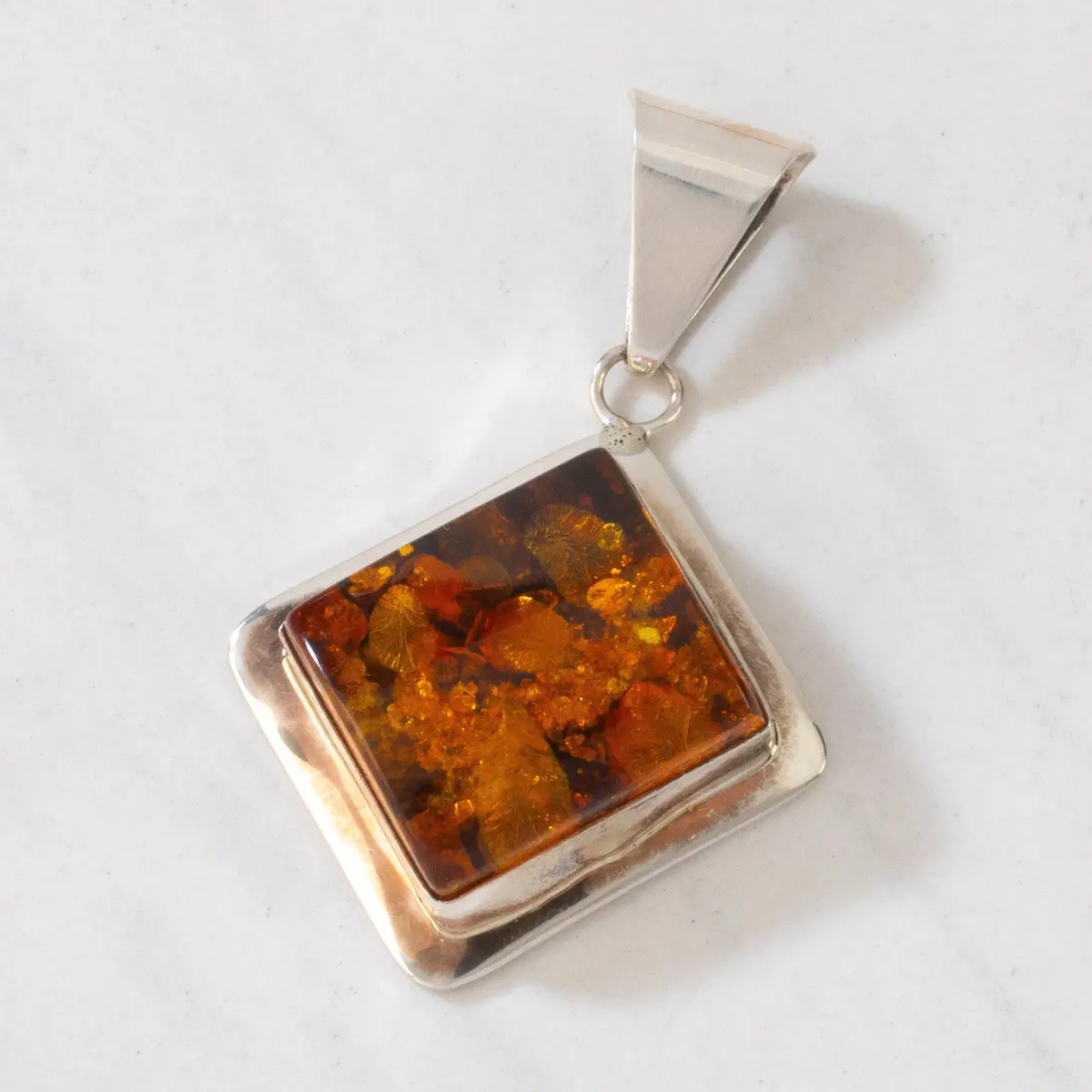Paul Livingston Amber Navajo Usa Native American Made 925 Sterling Silver 1