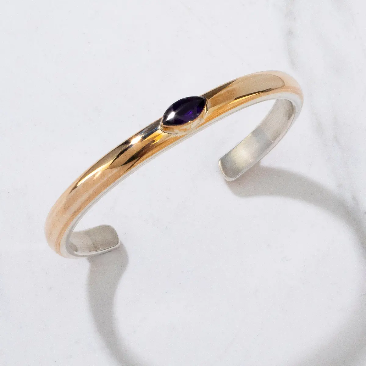 Paul Livingston Amethyst Navajo Usa Native American Made 12K Gold Filled & 925 Sterling Silver Cuff 1