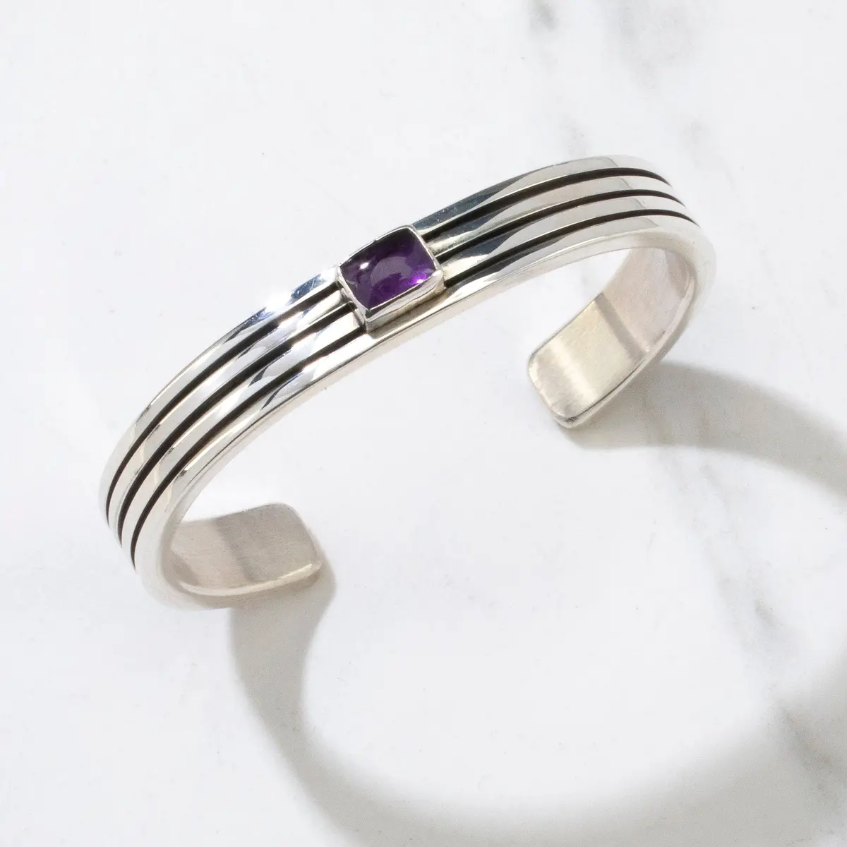 Paul Livingston Amethyst Navajo Usa Native American Made 925 Sterling Silver Cuff 1