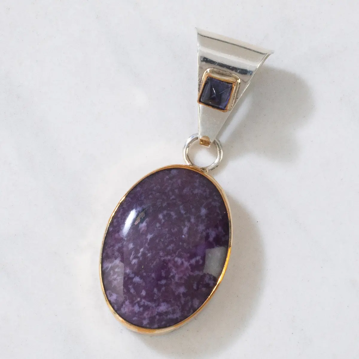 Paul Livingston Charoite & Amethyst Navajo Usa Native American Made 925 Sterling Silver & 12K Gold Filled Pendant 1