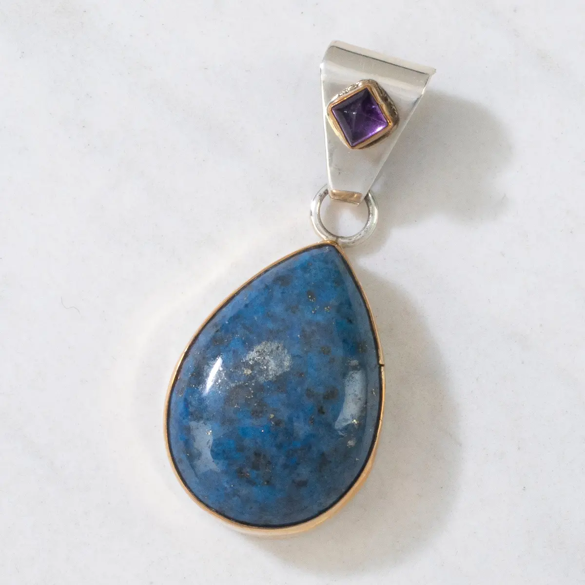 Paul Livingston Denim Lapis & Amethyst Usa Native American Made 925 Sterling Silver & 12K Gold Filled Pendant 1