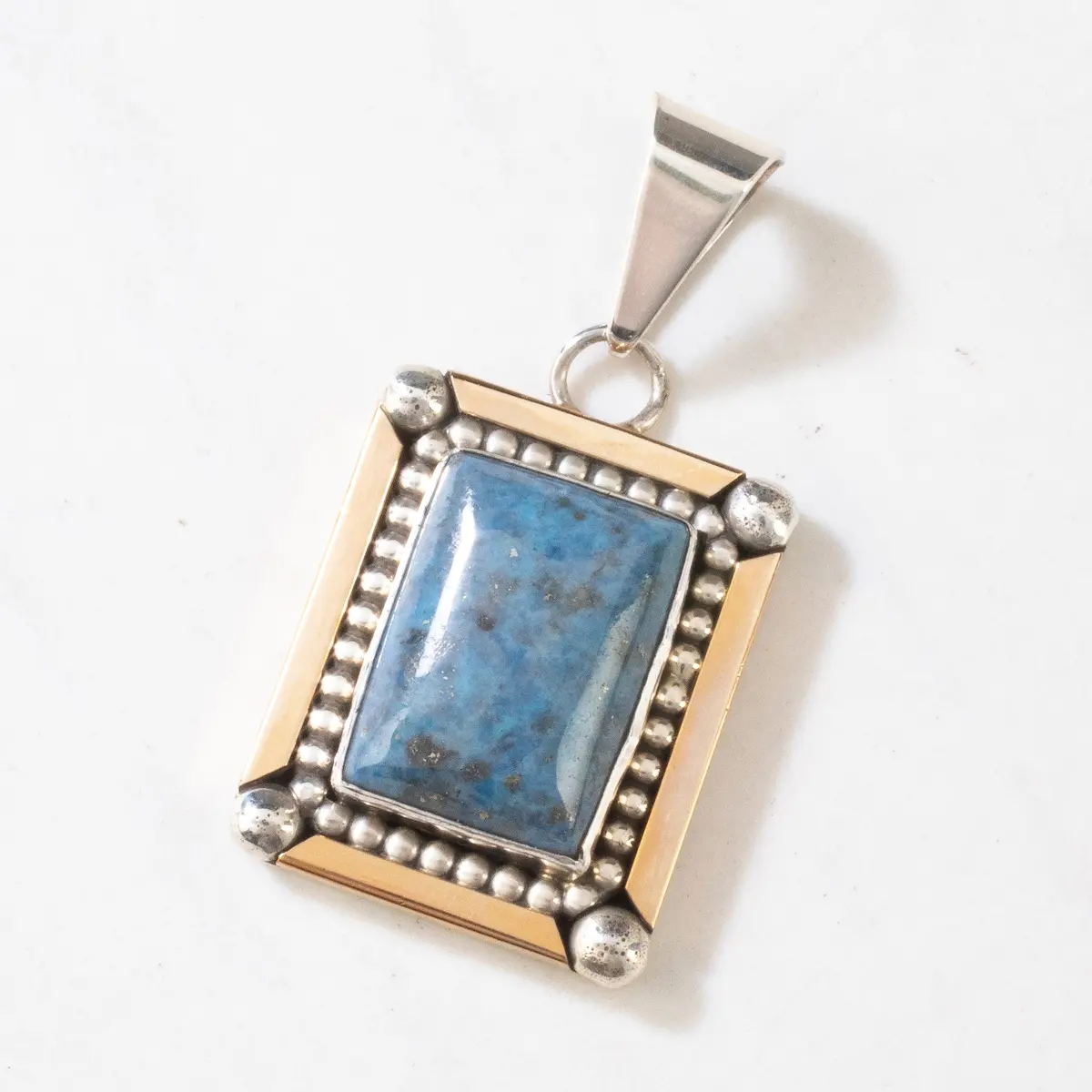 Paul Livingston Denim Lapis Navajo Usa Native American Made 925 Sterling Silver & 12K Gold Filled Pendant 1