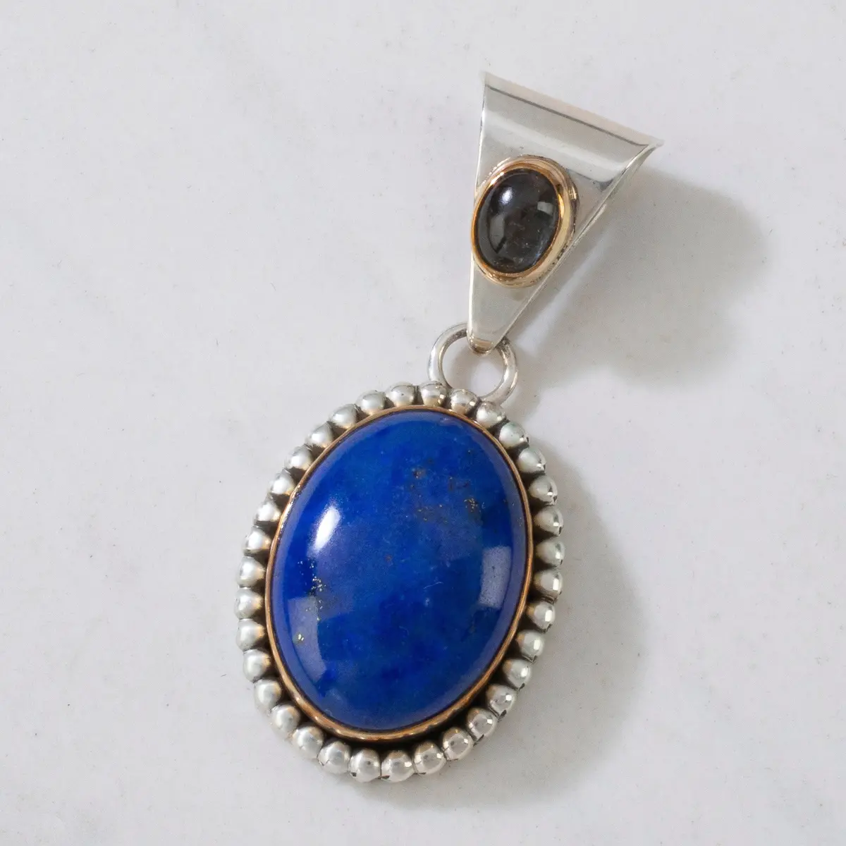 Paul Livingston Lapis & Smoky Quartz Usa Native American Made 925 Sterling Silver & 12K Gold Filled Pendant 1