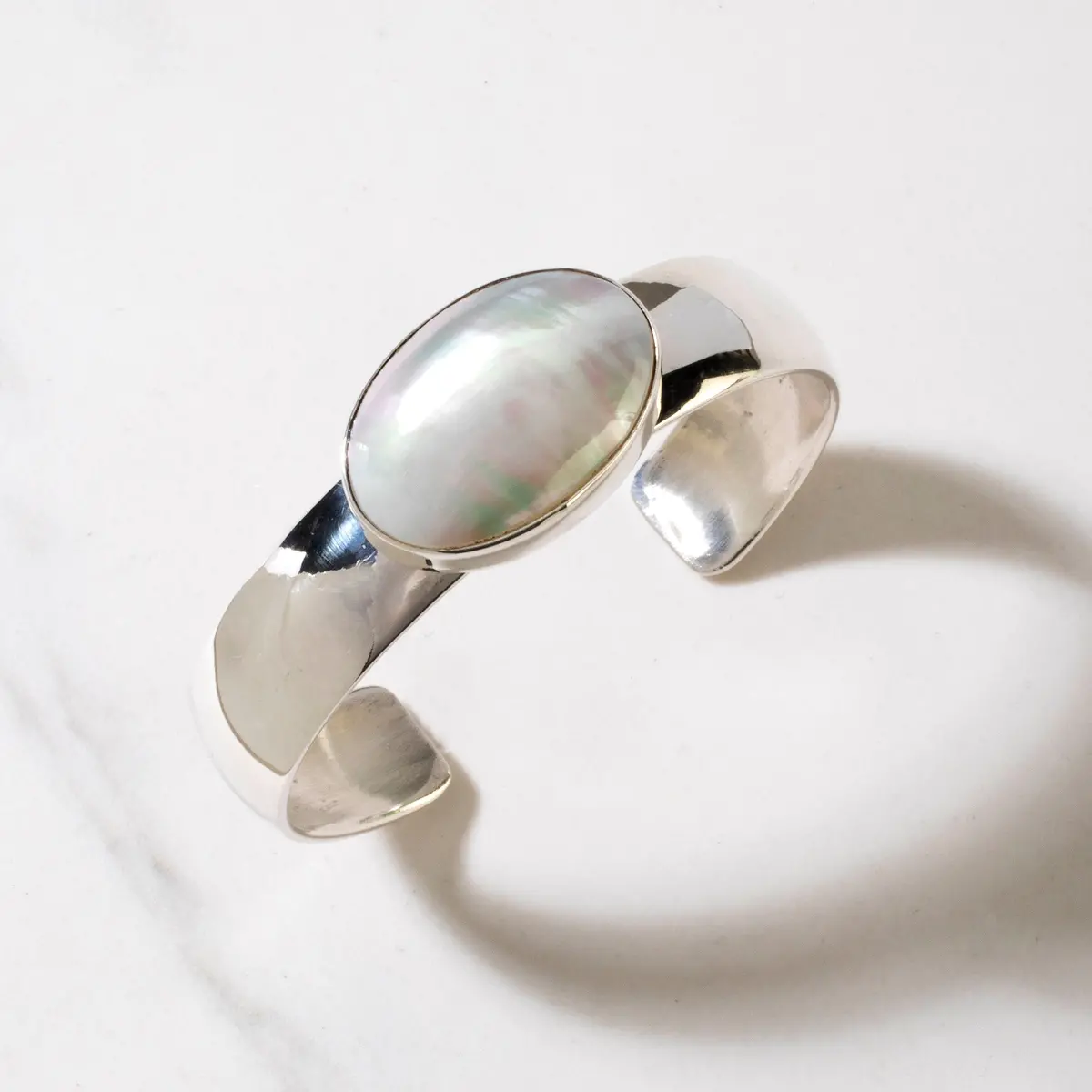 Paul Livingston Mabe Pearl Cabochon Navajo Usa Native American Made 925 Sterling Silver Cuff 1