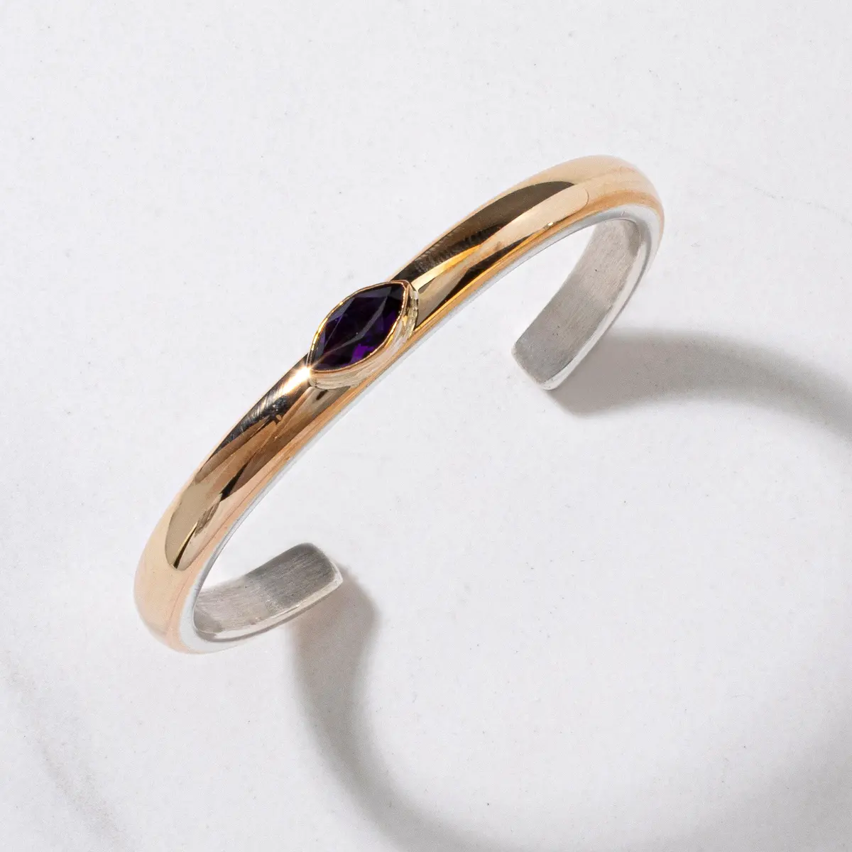 Paul Livingston Navajo Amethyst 925 Sterling Silver & 12K Gold Filled Usa Native American Made Cuff 1