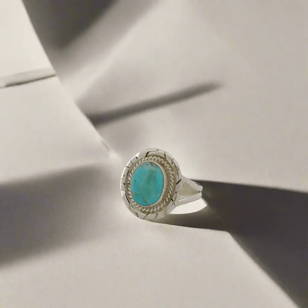 Peggy Skeets Kingman Turquoise Navajo Usa Native American Made 925 Sterling Silver Ring 1