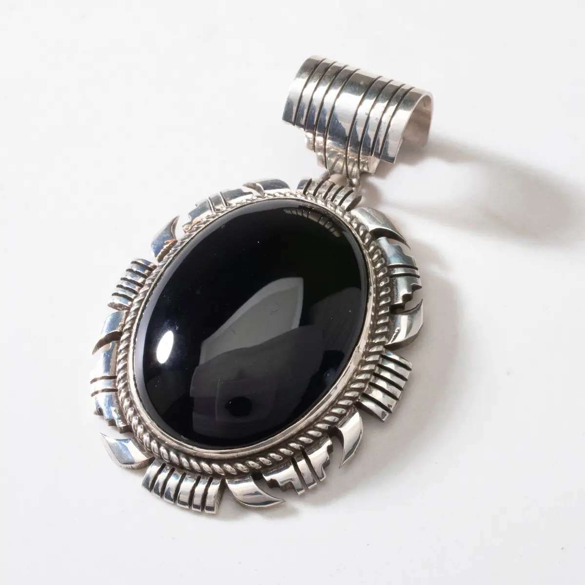 R. Hoskie Dine Black Onyx Navajo Usa Native American Made 925 Sterling Silver Pendant 1
