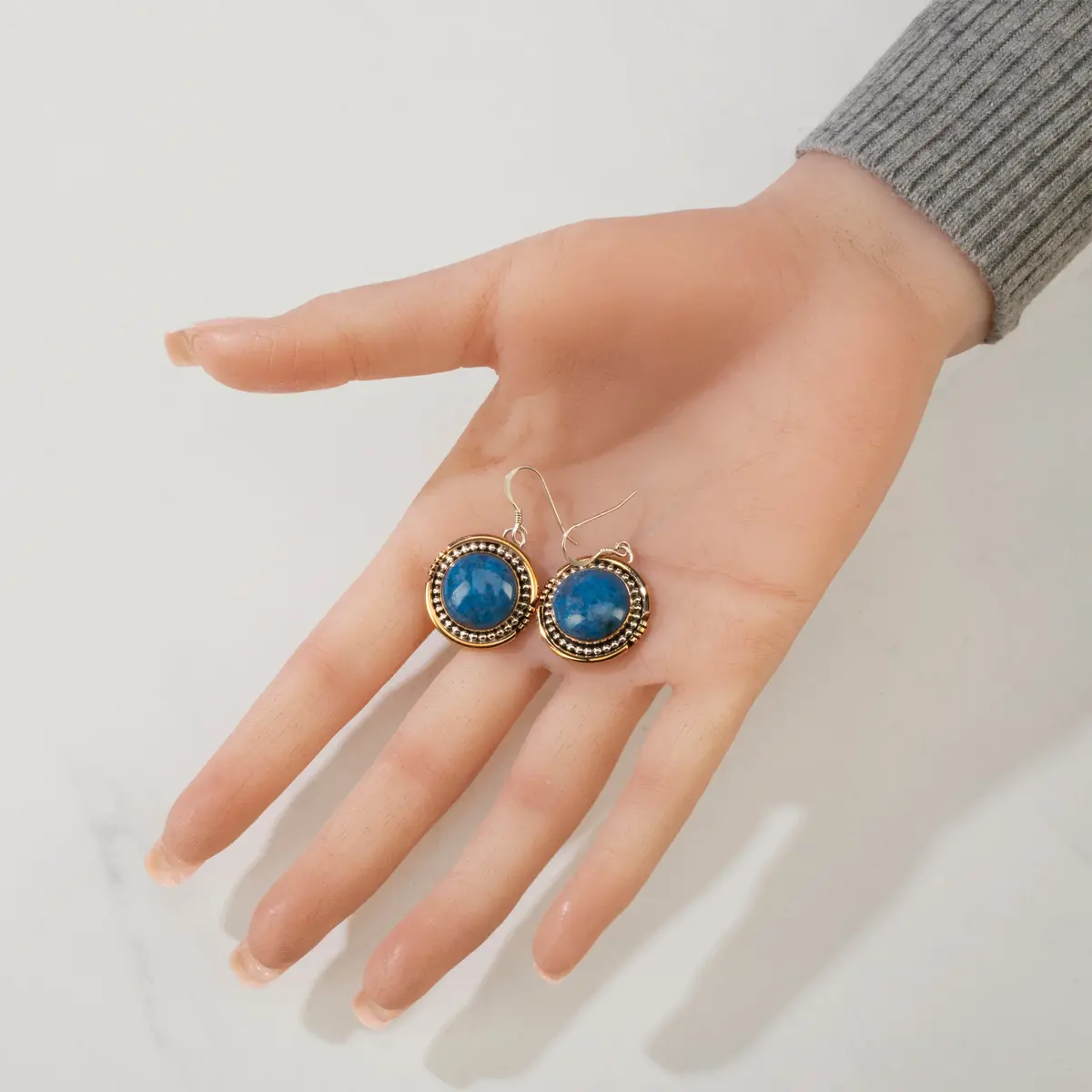 Ray Begay Lapis Navajo Usa Native American Made 925 Sterling Silver & 12K Gold Filled Earrings With French Hook 1