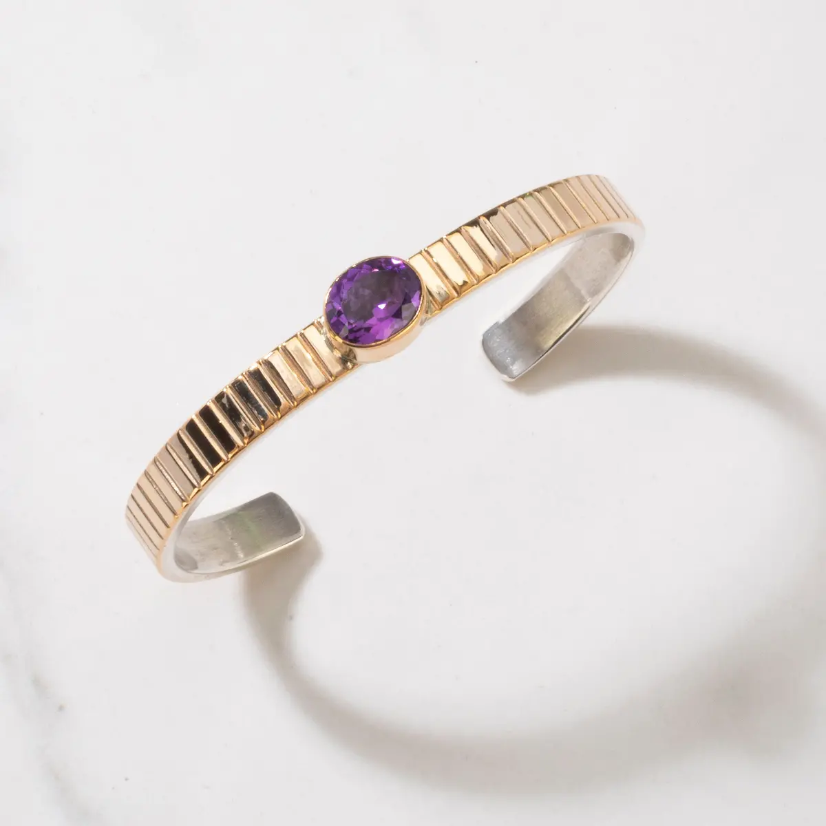 Ray Bennett Navajo Amethyst 925 Sterling Silver & 12K Gold Filled Usa Native American Made Cuff 1