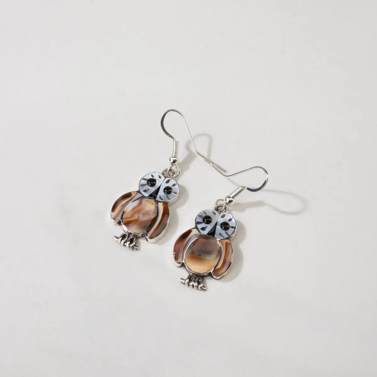 Regenda Kallestewa Turbo Shell Owl Usa Native American Made 925 Sterling Silver Earrings With French Hook 1
