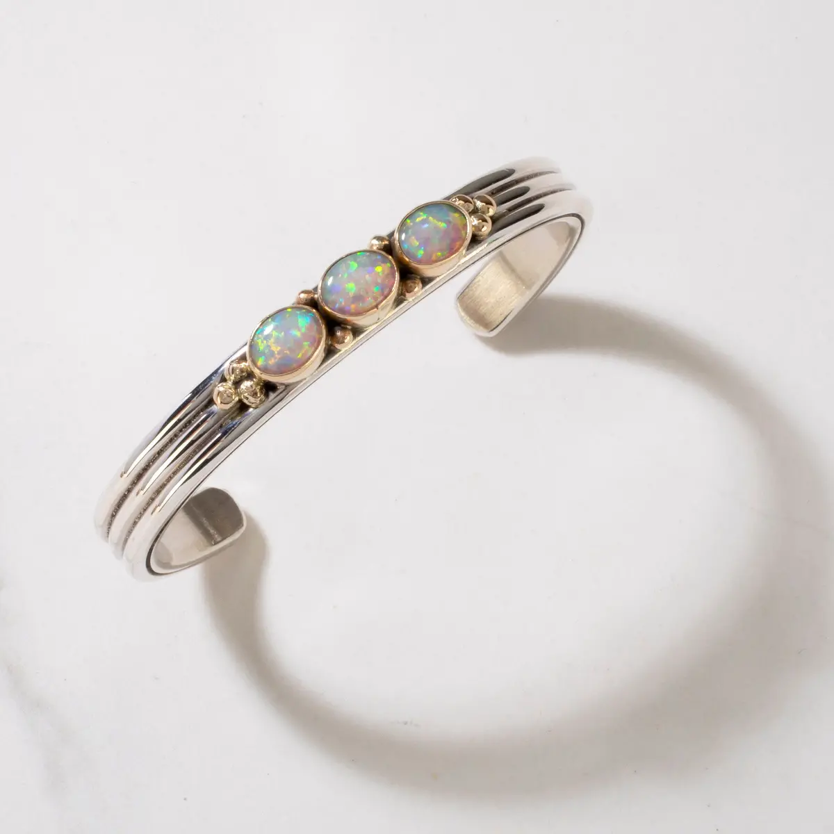 Richard Begay Opal & 14K Gold Navajo Usa Native American Made 925 Sterling Silver Cuff 1