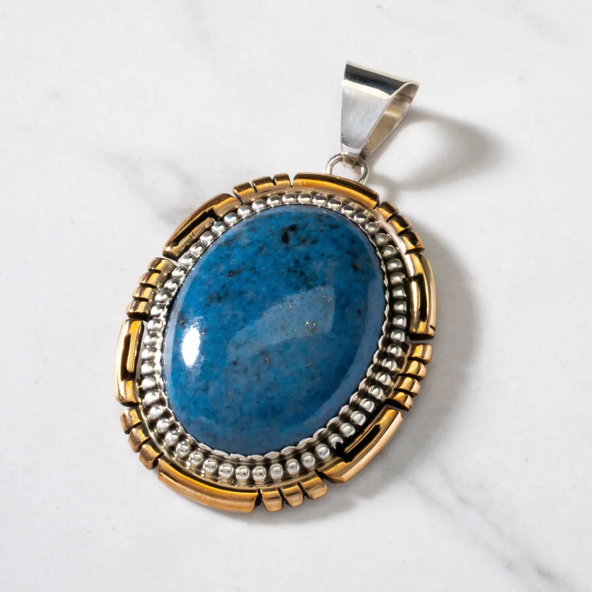 Richard Long Jr. Lapis Navajo Usa Native American Made 925 Sterling Silver & 12K Gold Filled Pendant 1
