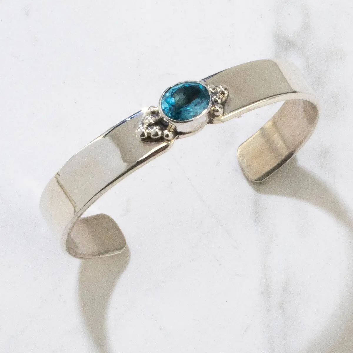 Richard Long Sr. Blue Topaz Navajo Usa Native American Made 925 Sterling Silver Cuff 1