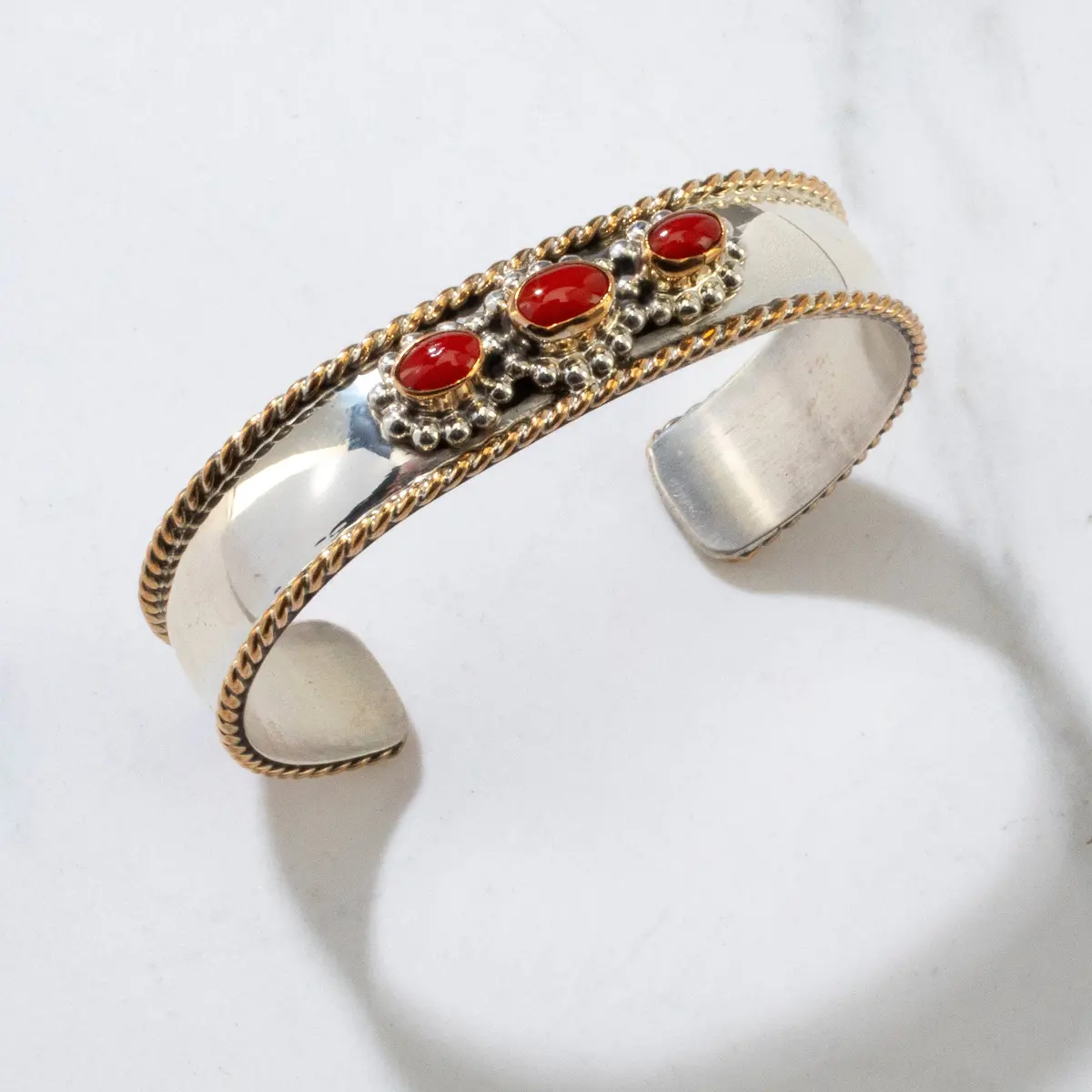 Richard Long Sr. Coral Navajo Usa Native American Made 12K Gold Filled & 925 Sterling Silver Cuff 1