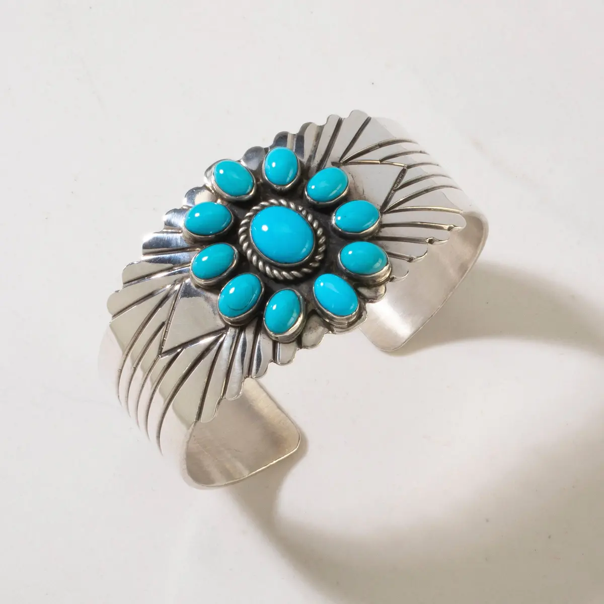 Richard Long Sr. Sleeping Beauty Turquoise Flower Navajo Usa Native American Made 925 Sterling Silver Cuff 1