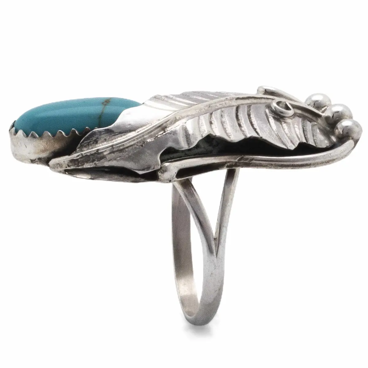 Ronnie Martinez Navajo Turquoise With Feather Usa Native American Made 925 Sterling Silver Ring 2