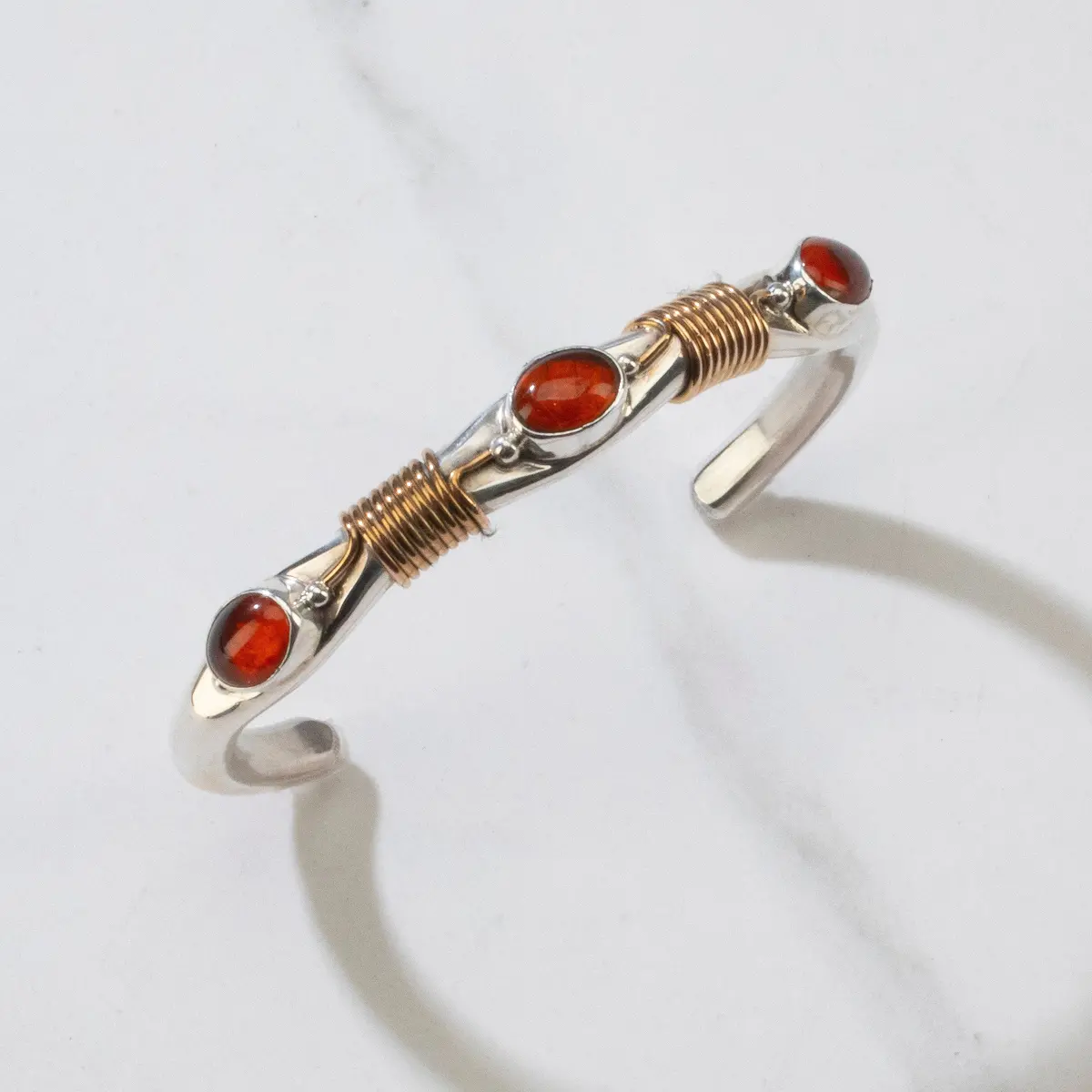Russell Sam Amber Navajo Usa Native American Made 12K Gold Filled & 925 Sterling Silver Cuff 1