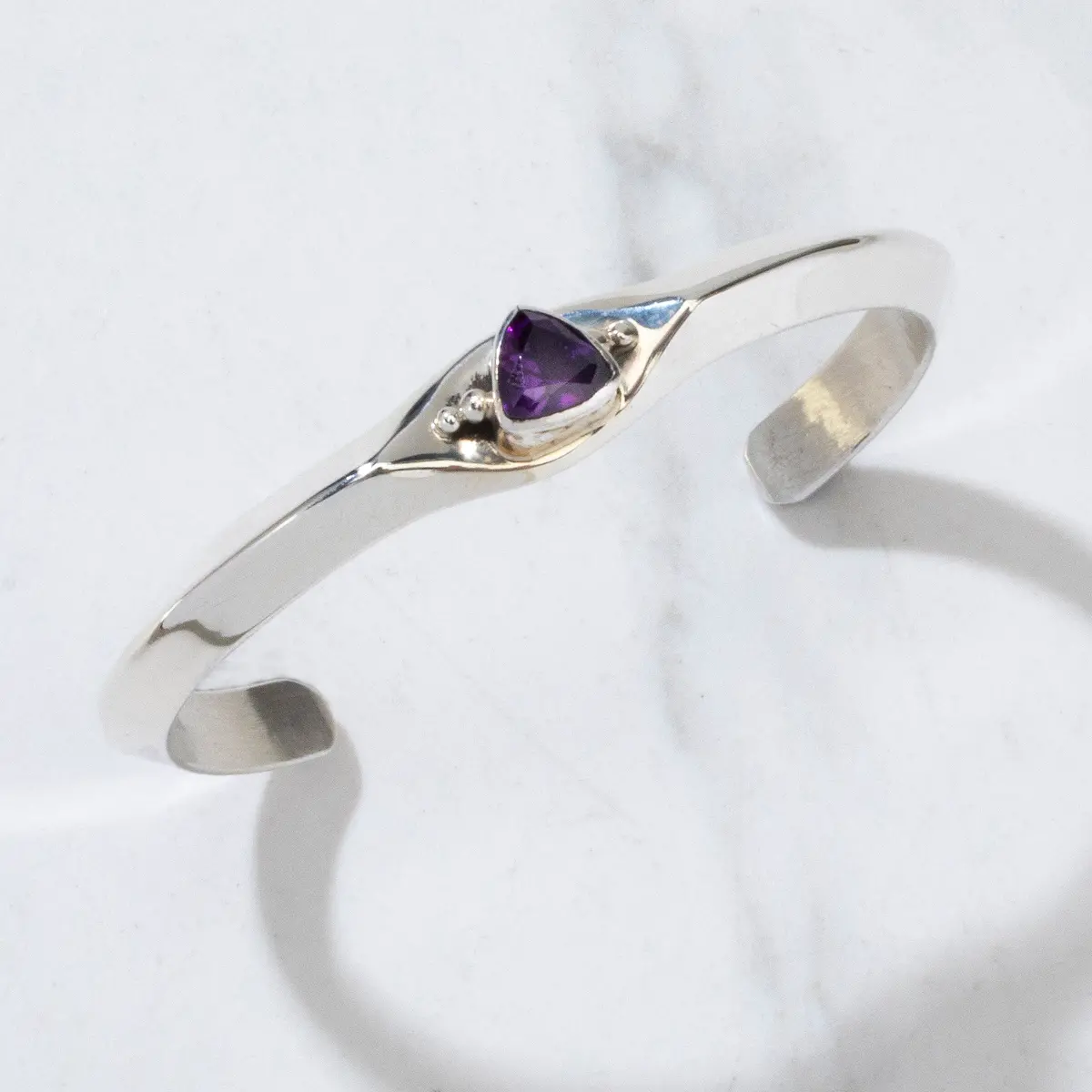 Russell Sam Amethyst Triangular Navajo Usa Native American Made 925 Sterling Silver Cuff 1