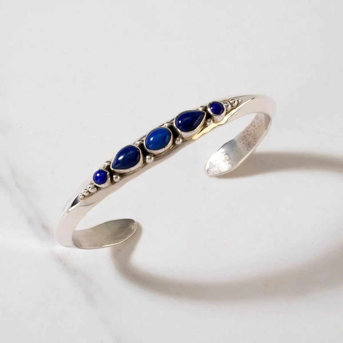 Russell Sam Navajo Lapis Usa Native American Made 925 Sterling Silver Cuff 1