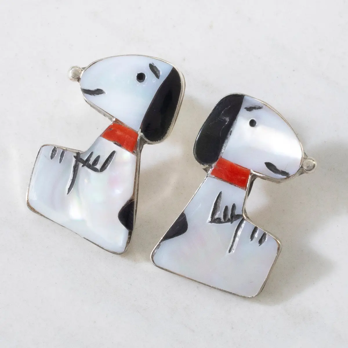 Shenel Comosona Multi Gem Snoopy Usa Zuni Native American Made 925 Sterling Silver Earrings With Stud Backing 1