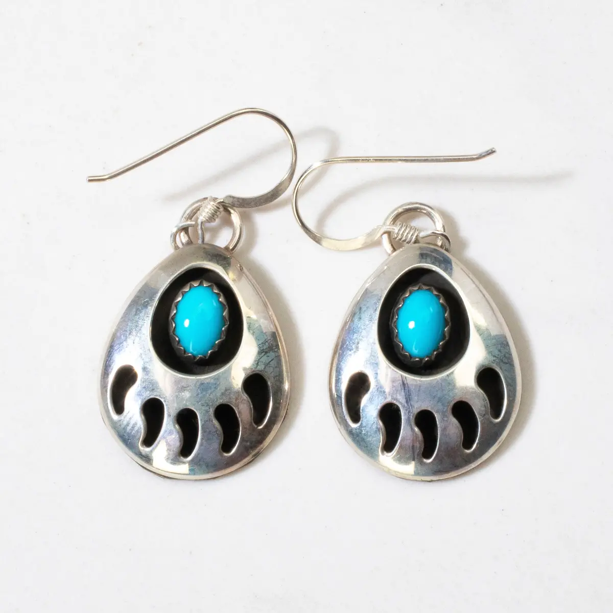 Sleeping Beauty Turquoise Bear Paw Navajo Usa Native American Made 925 Sterling Silver Earrings With French Hook 1