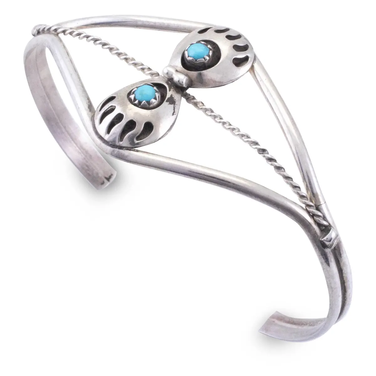 Sleeping Beauty Turquoise Double Bear Claw Usa Native American Made 925 Sterling Silver Cuff 1