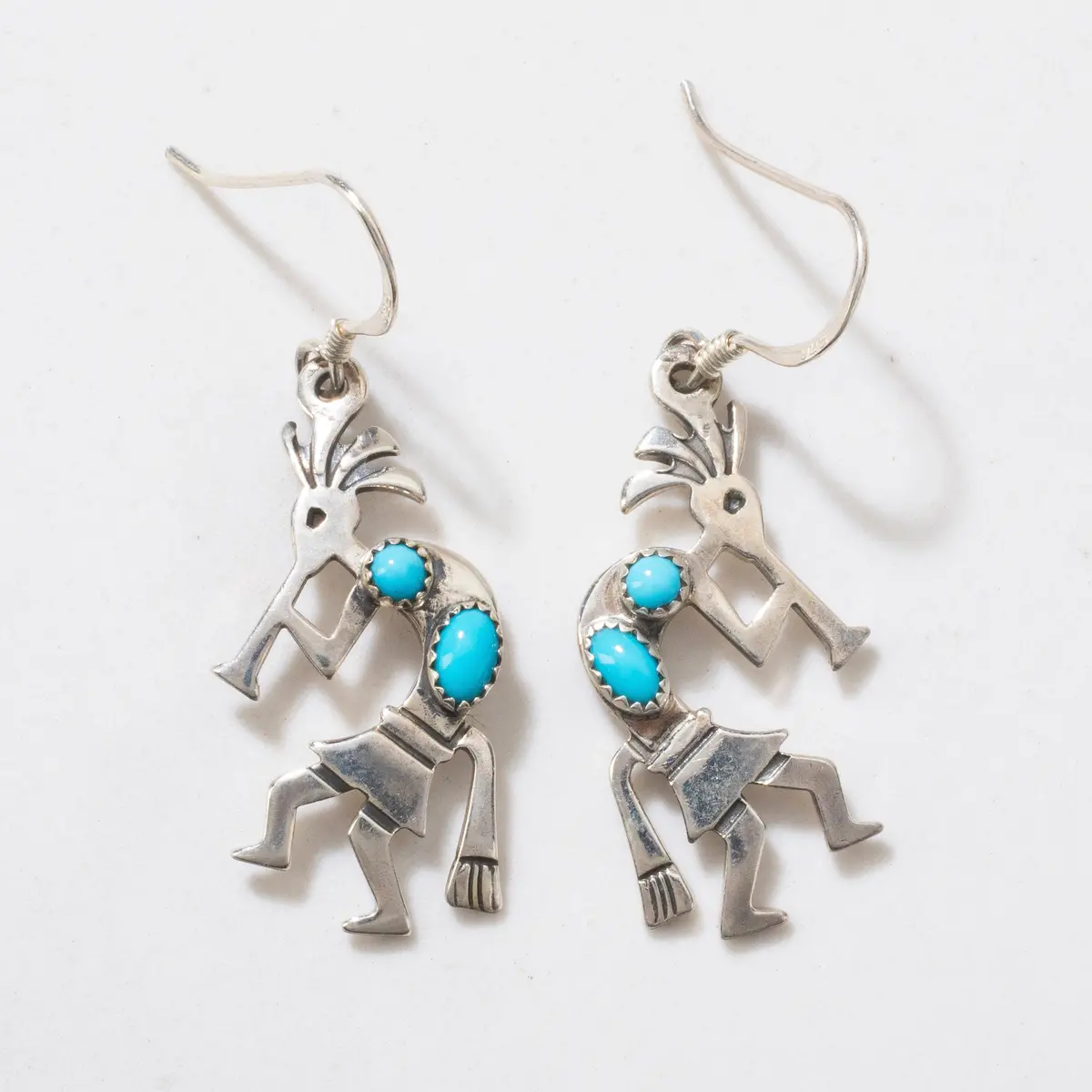 Sleeping Beauty Turquoise Kokopelli Navajo Usa Native American Made 925 Sterling Silver Earrings With French Hook 1