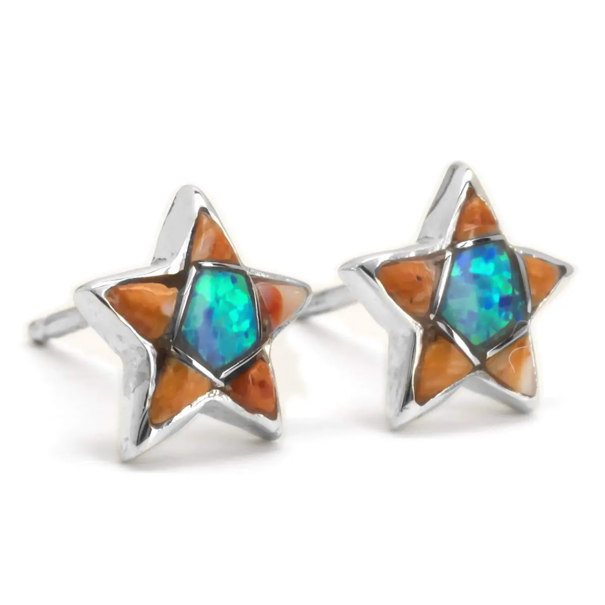 Spiny Oyster Shell Star Usa Handmade 925 Sterling Silver Earring With Stud Backing 1